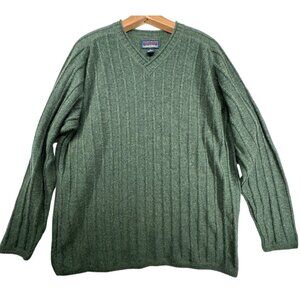 Vintage Men's Wool Blend Sweater Ribbed Knit Forest Green Sz XL Classic Academia